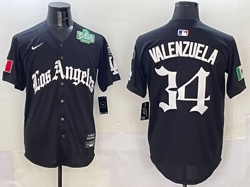 Men Los Angeles Dodgers 34 Valenzuela Black Five generations Joint Name 2025 Nike MLB Jersey style 6